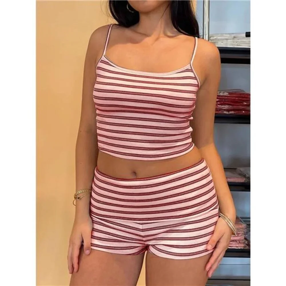 Striped Cropped Cami and Shorts Set